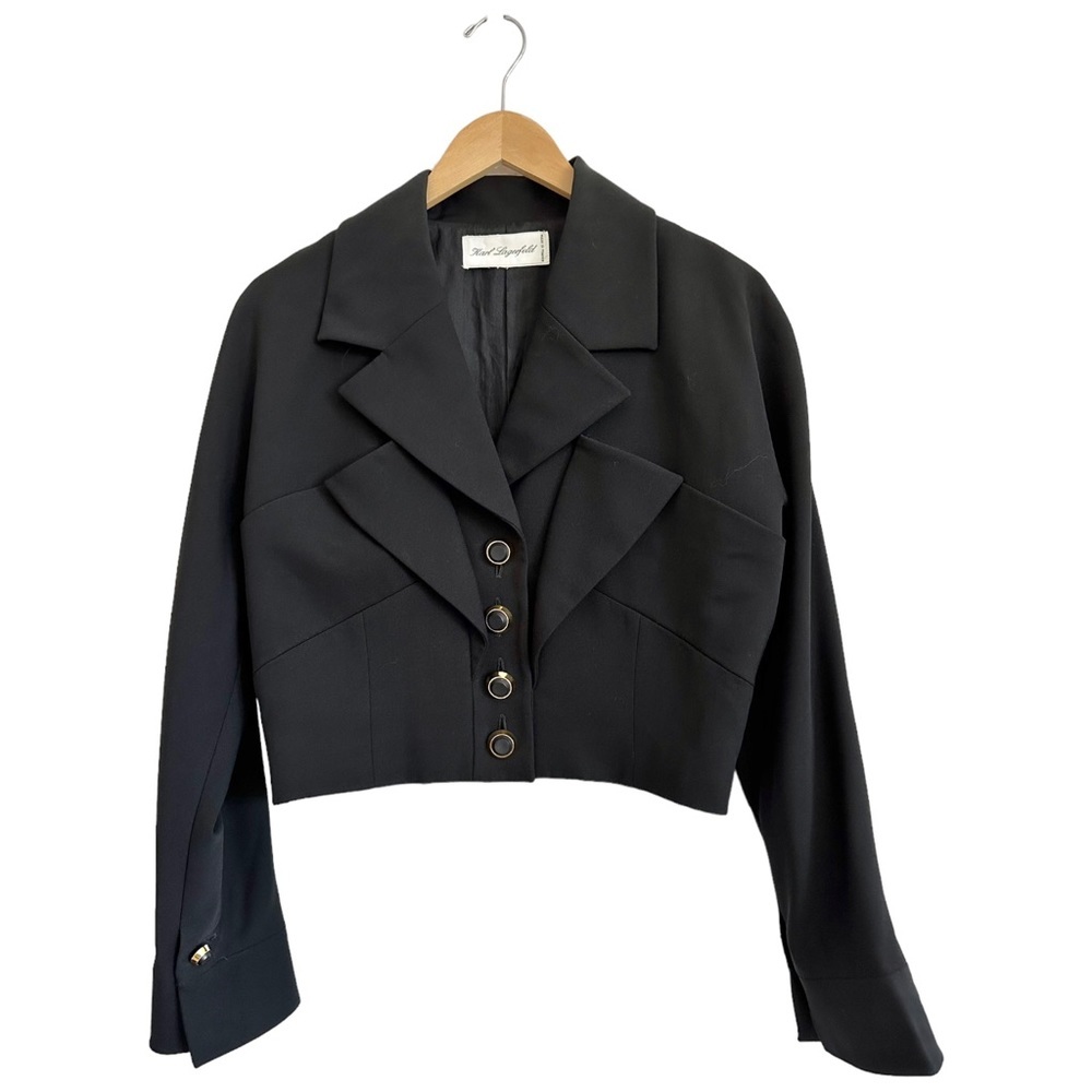 Karl Lagerfeld Vintage Cropped Jacket Triple Lapel Made in France Wool & Silk - Picture 12 of 12